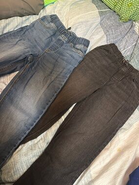 Boys Elastic Waist Denim Pants - Blue and Black